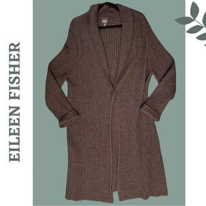 Eileen Fisher Grey  Cardigan 100% Italian Wool Shawl Collar Size Extra Large